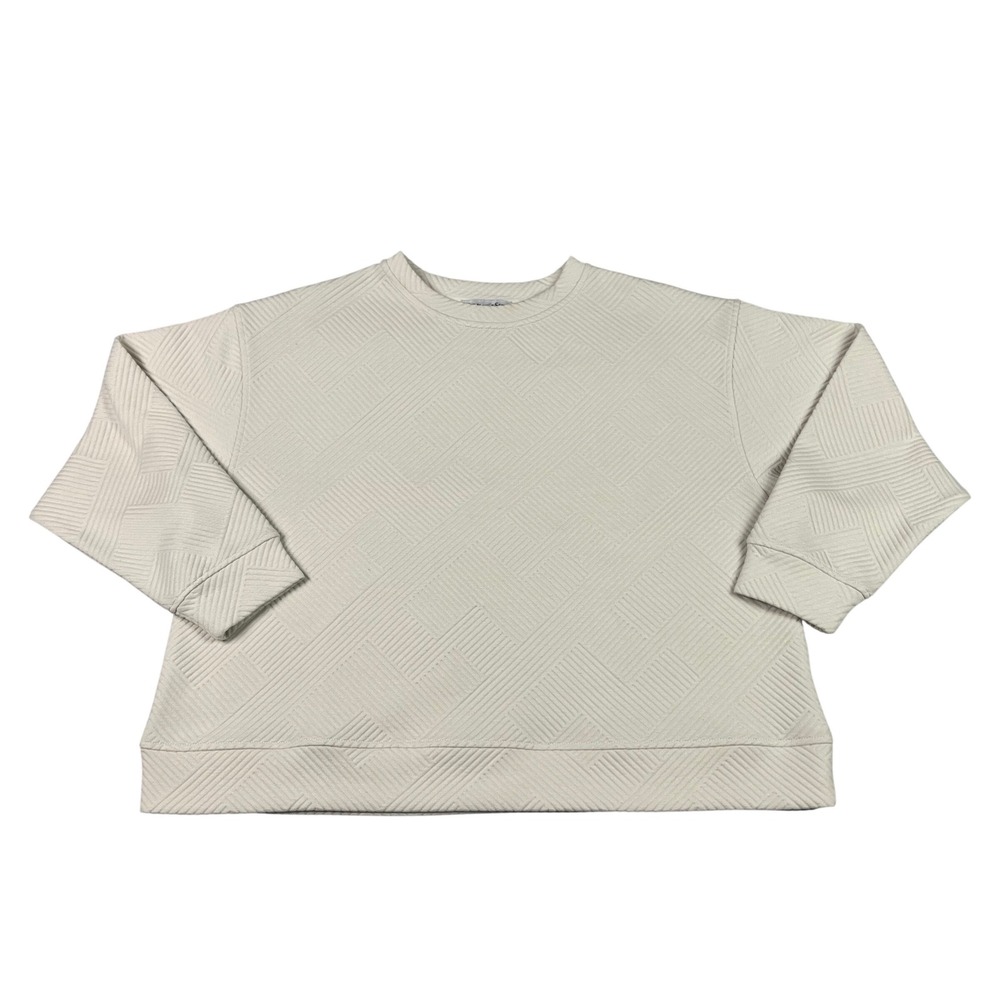 See And Be Seen Cream Minimalist Quilted Crew Neck Sweatshirt Women Small Casual